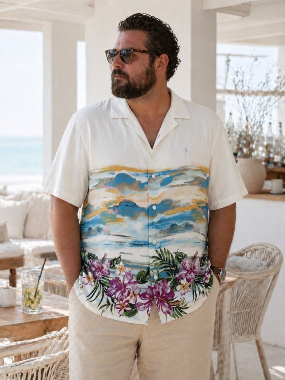 Original Penguin Hawaiian Shirt Tropical Beach Print Camp Collar Button Down XL